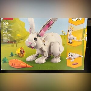 Lego White and Pink Rabbit Building Set with Orange Carrot